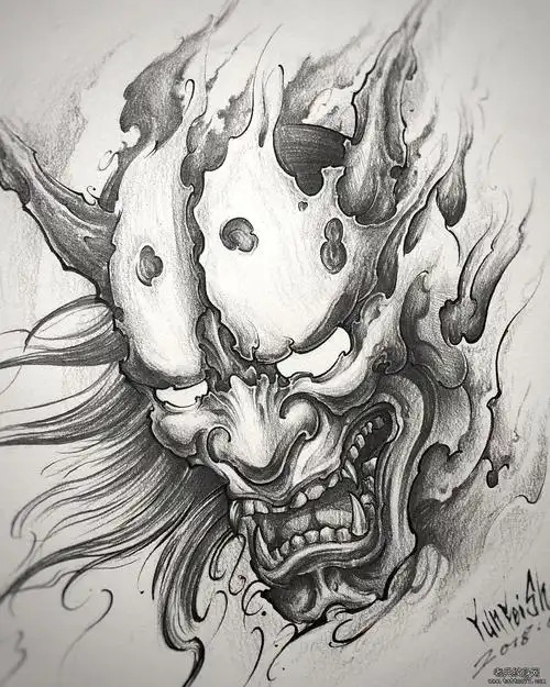 黑灰般若纹身手稿图案