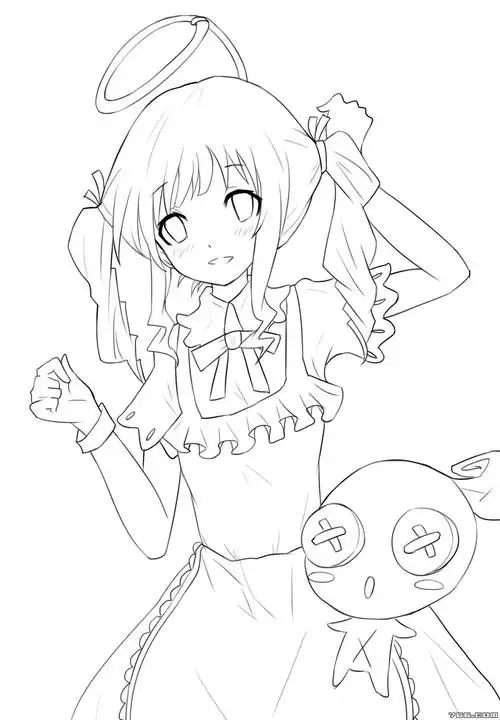 人物线稿黑白动漫素材手绘插画绘画