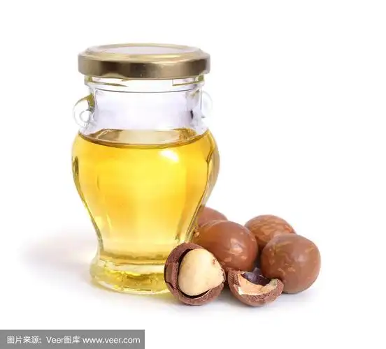 白色背景上分离的澳洲坚果油