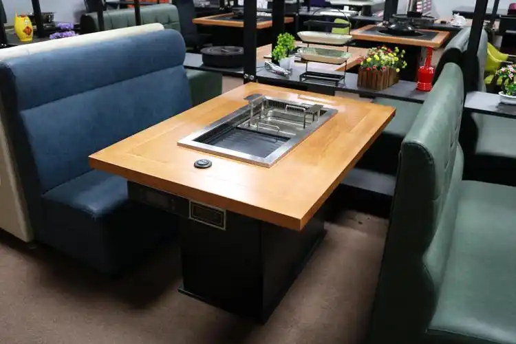 桌越ds340无烟烤涮一体升降火锅桌大理石火锅桌电磁炉火锅桌实木火锅