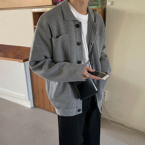 mrcyc男士针织衫秋冬季新款宽松韩版休闲翻领外穿毛衣开衫外套潮