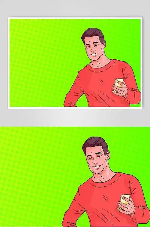 绿红手绘波普风格人物插画矢量素材
