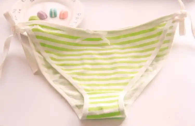 日系二次少女蓝白条纹系带初音纯棉绑带内裤系带周边内裤c008