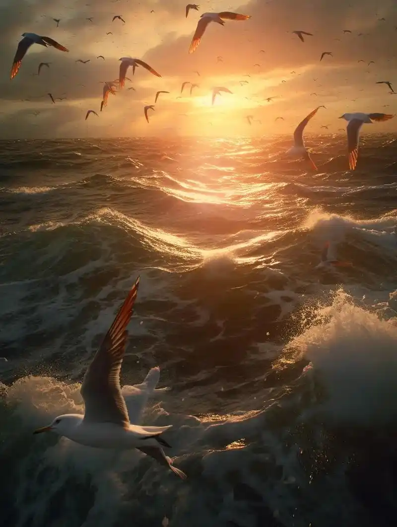 图文掘金计划 悠闲海鸥沐浴晚霞,海与天为证,它们真正的奢华 - 抖音