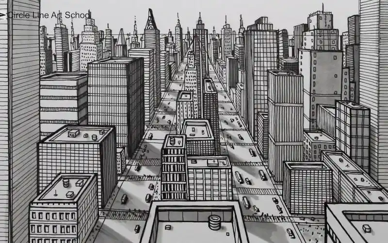 手绘如何使用1点透视图绘制城市