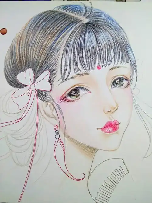 手绘彩铅古风美女10含步骤