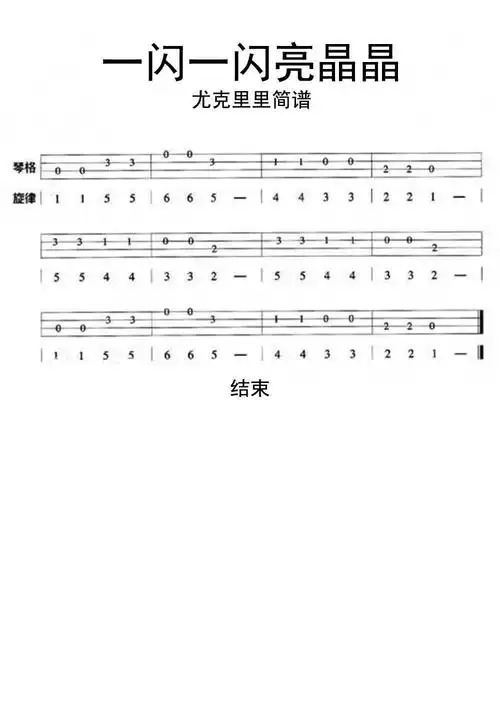 一闪一闪亮晶晶尤克里里简谱-虫虫乐谱