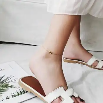 s925纯银蝴蝶结镀金脚链女韩版简约学生森系甜美可爱脚踝链配饰品