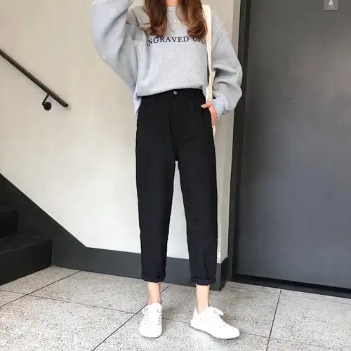 春季2019超火chic裤子韩版女学生高腰显瘦牛仔裤百搭休闲哈伦裤潮