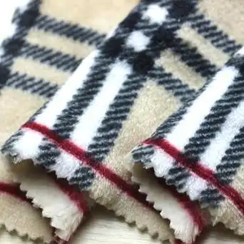 格子印花全涤双面法莱绒法兰绒毛毯浴袍面料针织印花法兰绒布面料