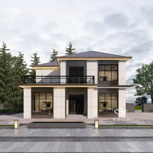 新中式农村自建房别墅设计施工图纸平顶大露台二层半小洋楼效果图