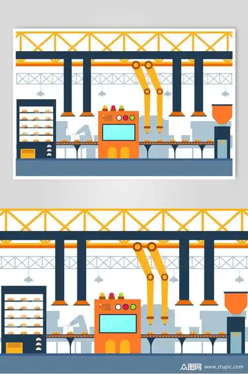 插画设计暑假自动化生产车间场景