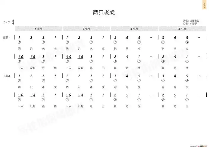 两只老虎简和谱