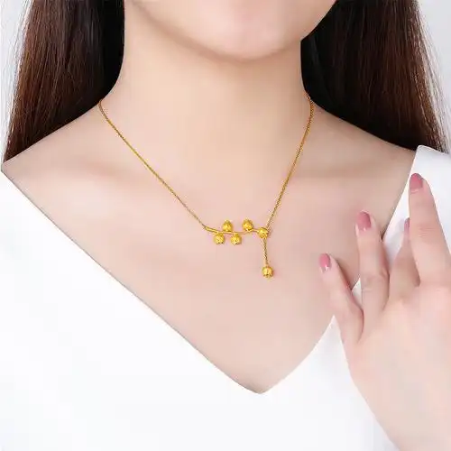 梦金园黄金项链女幸福铃兰花足金999套链铃兰系列
