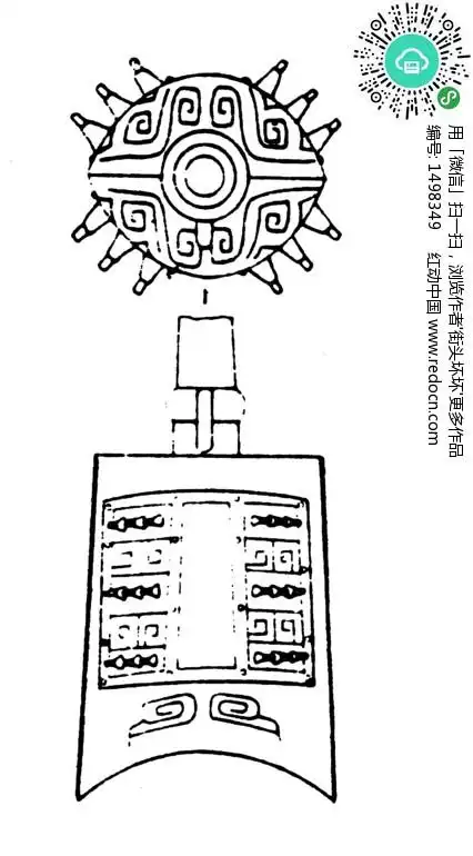 几何纹乳钉纹窃曲纹回纹装饰的编钟线描图