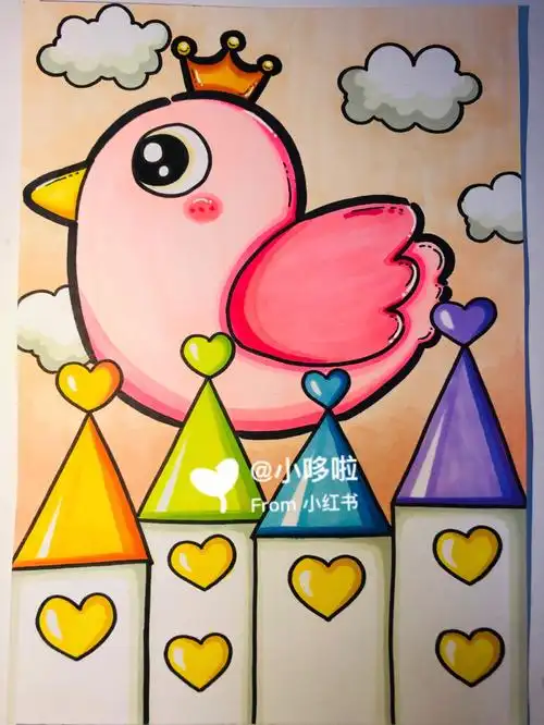 飞翔的小鸟马克笔画儿童画