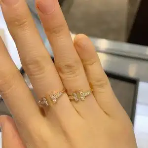 tiffany蒂芙尼双t开口戒指女18k玫瑰金镶满钻情侣婚戒对戒环男