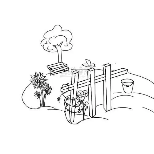 楼房花园人物简笔画