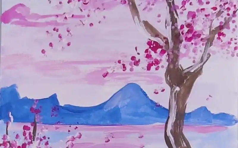 【绘画】骚操作?用棉签画出一幅樱花树