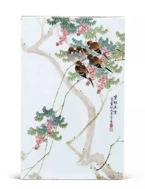 刘雨岑瓷板画真迹价格多少钱?_陶瓷_花鸟_作品
