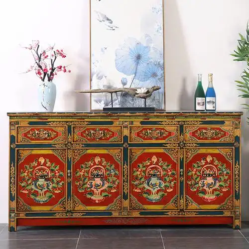 西藏明清仿古实木彩绘玄关柜置物柜收纳中式餐边柜