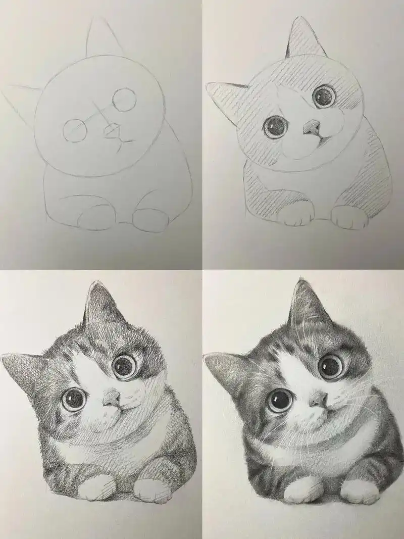 超可爱小猫咪详细步骤get!93|#图文种草机 #素描 #零 - 抖音
