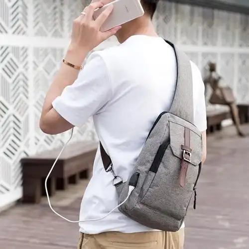 玺锉箱包男士胸包运动休闲单肩包男帆布斜挎包韩版大