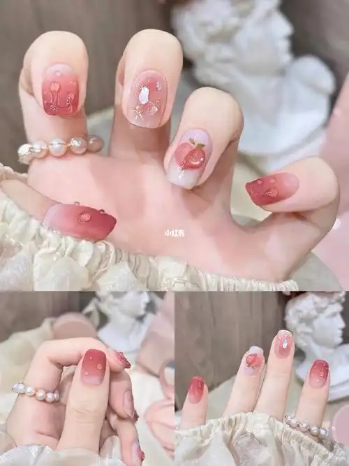 73秋冬粉色系美甲清新甜美的蜜桃美甲哦