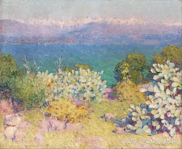 清晨,从昂蒂布(antibes)看去的阿尔卑斯山海景,拉塞尔1891年拉塞尔最