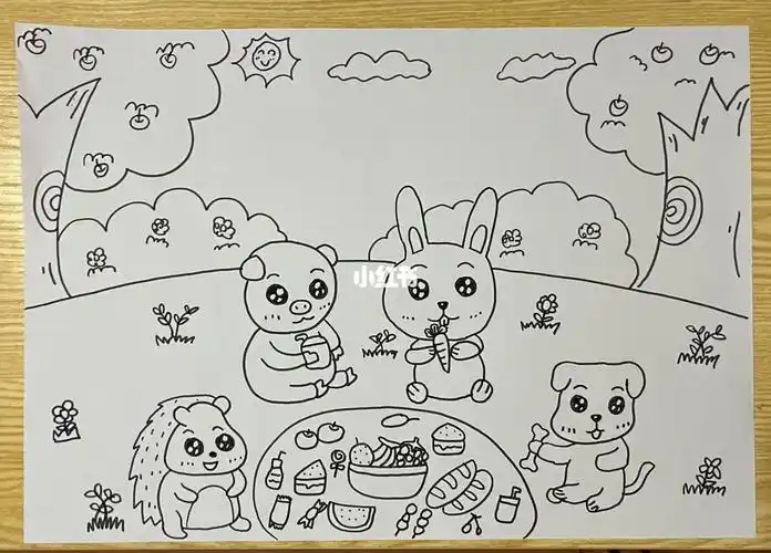 幼师考编简笔画动物野餐