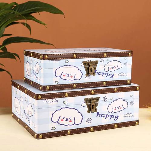 大号卡通盒子杂物收纳盒带锁家用文件证件隐私保险储物木盒小箱子