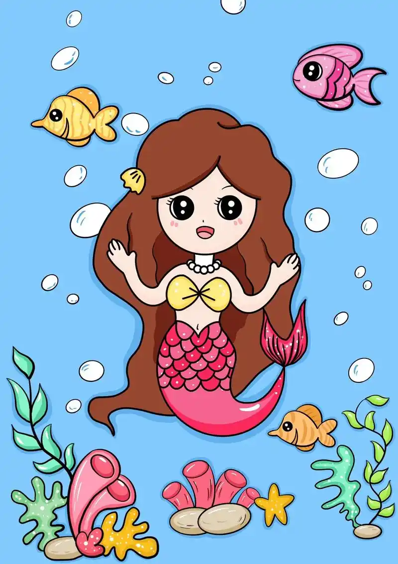 美丽的美人鱼简笔画.