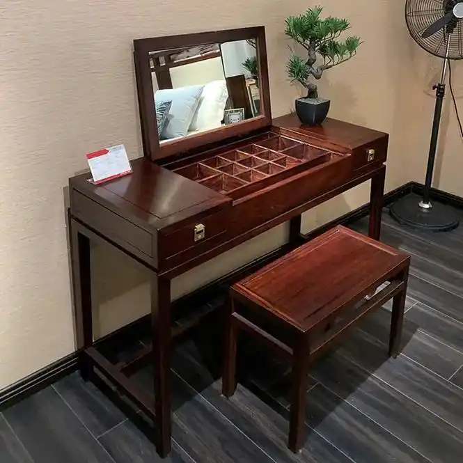 新中式实木梳妆台主卧室收纳翻盖多功能化妆桌带镜子妆台禅意家具