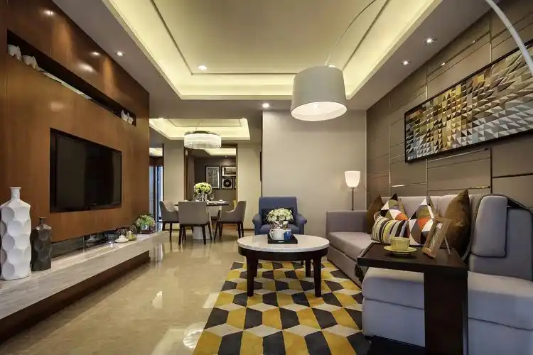 现代简约三居样板间客厅装修效果图