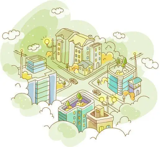 可爱手绘城市俯视图矢量素材