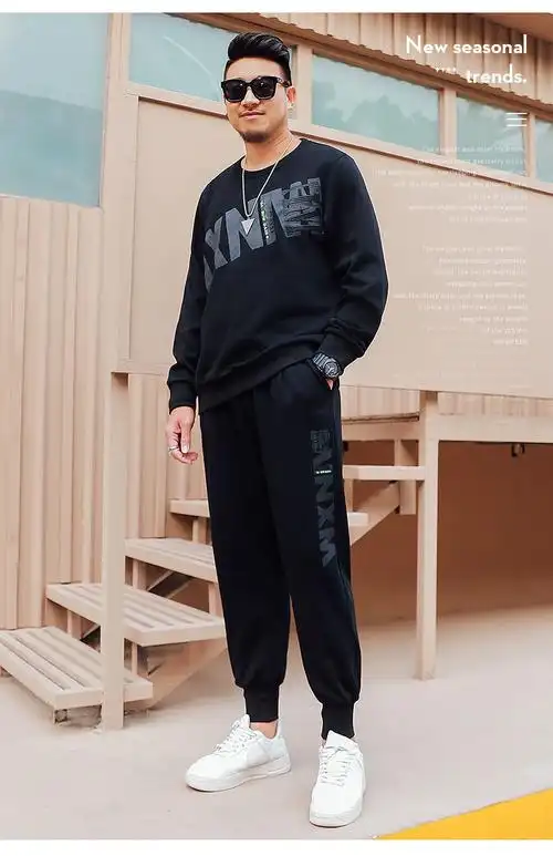 潮胖子肥佬春季宽松长袖套服黑色d66收藏店铺优先发货2xl150斤左右