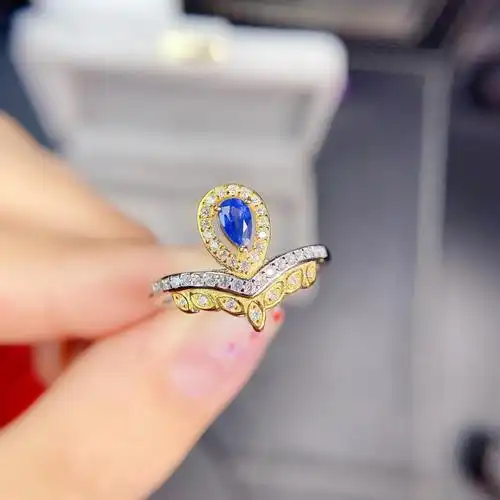 宝札坦桑石s925银饰戒指空托水滴形3*5新品镀金代镶嵌坦桑石翡翠红