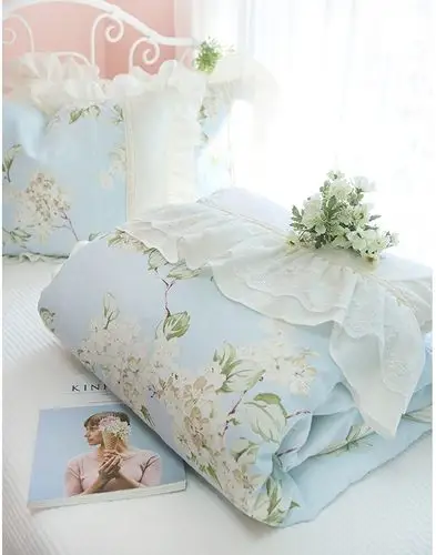 「朱朱家园」在韩国定做*新清薄荷水菊蕾丝花边床品*被套款d486