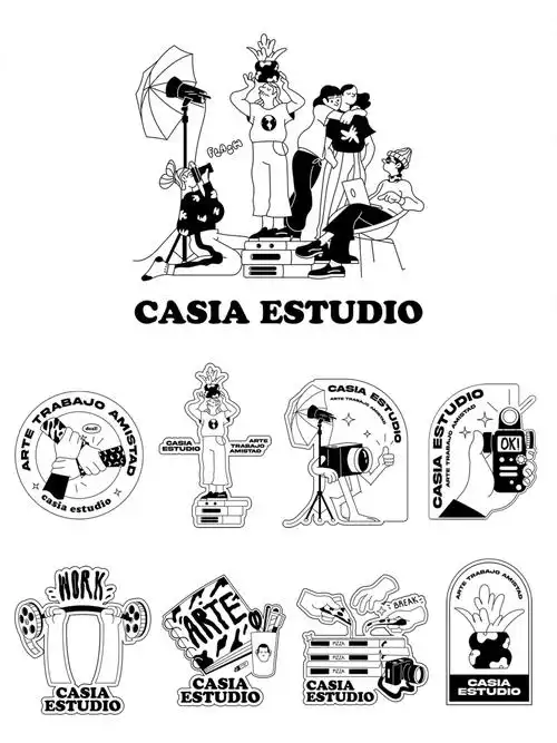 艺术工作室黑白简约logo设计插画logo设计