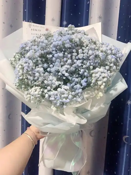 蓝色满天星真的很好看,拍的不好,实图在光下看起来很美的#毕业季花束