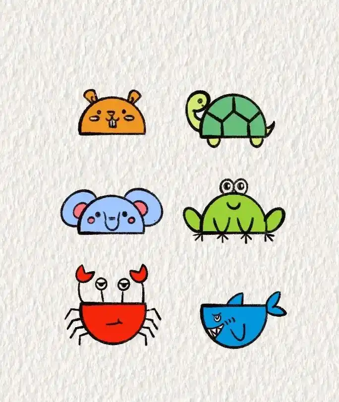 用半圆画各种小动物简笔画,超简单～#一学就会系列 #画画 - 抖音