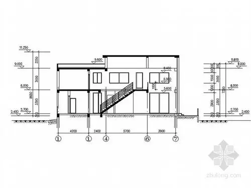 三层简约山地别墅剖面图
