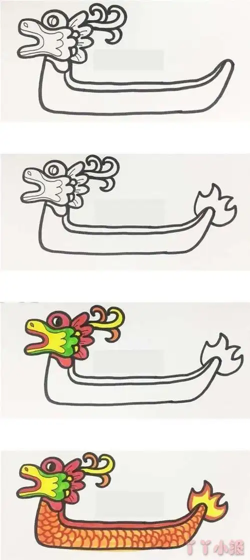 怎么画端午节龙舟的简笔画端午节龙舟怎么填色简单又好看涂色画简笔画