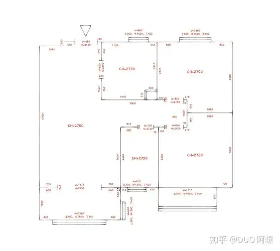 手绘版本:户型图版本:⑤量房纸范本为了画图方便,在熟悉量房过程之后