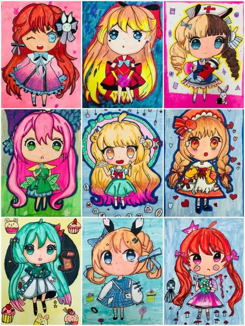 《美少女q版人物》|7岁以上动漫临摹作品 暑假特色课程: 一周五节课