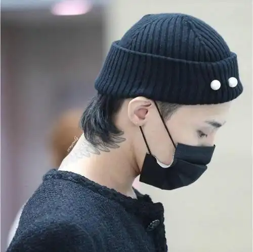 热销gd同款_bigbang gd权志龙同款 珍珠百搭黑色套头帽 纯色毛线针织