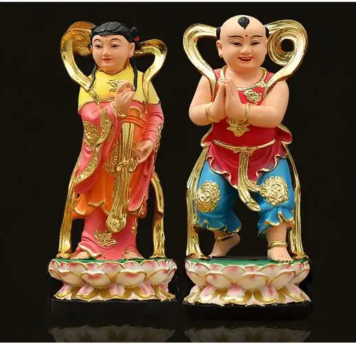 精选好货金童玉女摆件童男童女神像家用供奉佛像12寸善财龙女观音左右