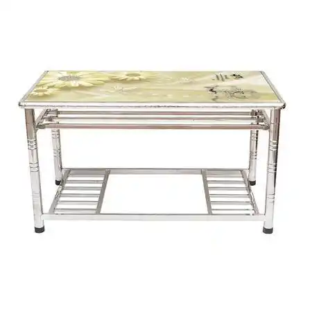 汤河店不锈钢烤火架长方形吃饭桌子家用钢化玻璃茶几桌架子加厚四季