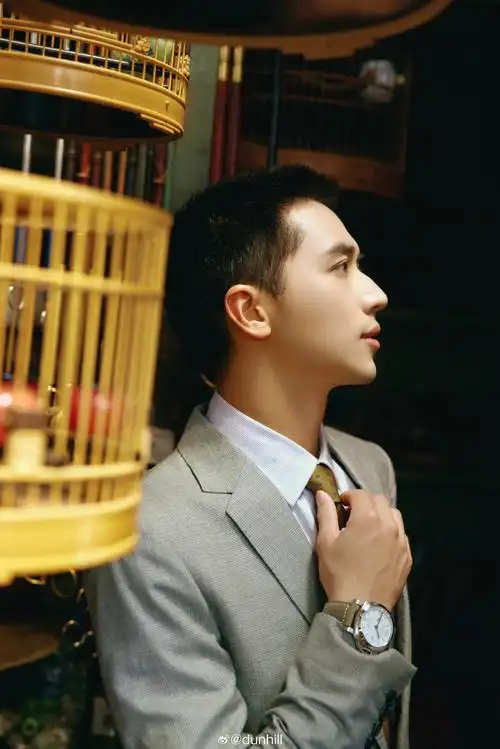 演员,歌手@许魏洲zz身着#dunhill 2024春夏系列#灰色羊毛羊绒微型千鸟