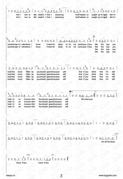 贾斯汀比伯《love yourself(ikaopu可互动乐谱-英文-简谱)》吉他谱